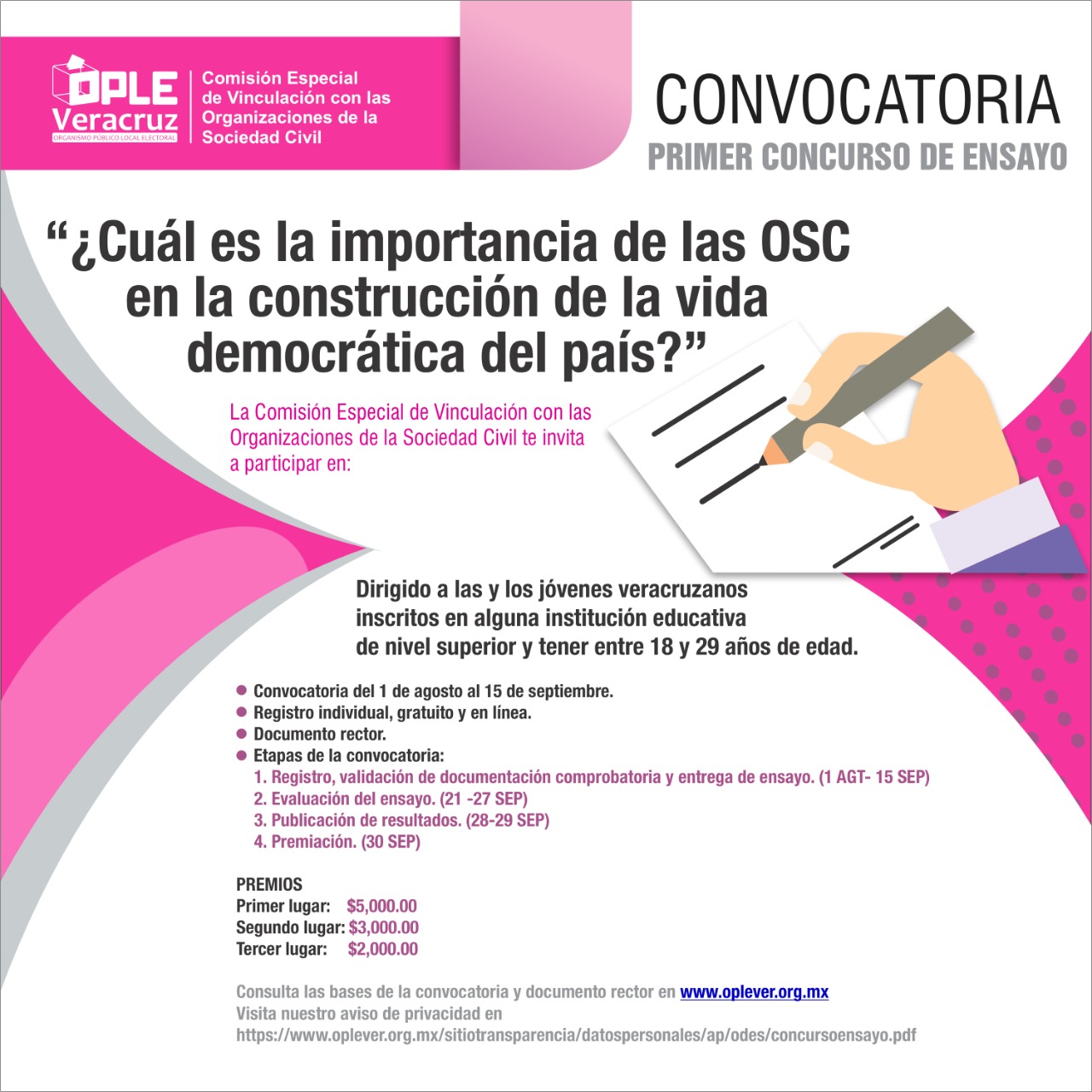 Juventud Veracruzana de Educación Superior puede participar en el Concurso de Ensayo “¿Cuál es la importancia de las OSC en la construcción de la vida democrática del país?”: OPLE Veracruz