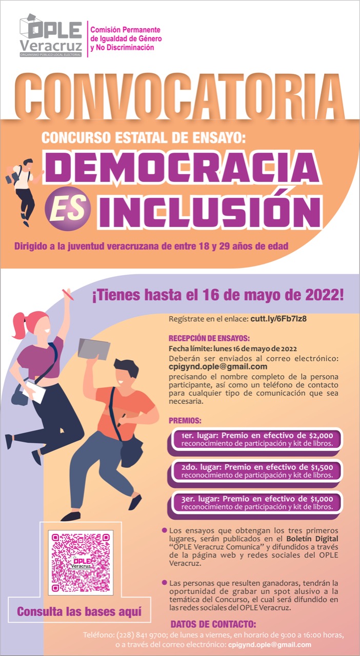 OPLE Veracruz invita a participar en el Concurso Estatal de Ensayo “Democracia es Inclusión”